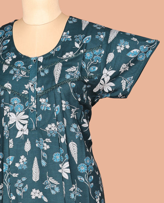 Blue Cotton-Blended Nighty