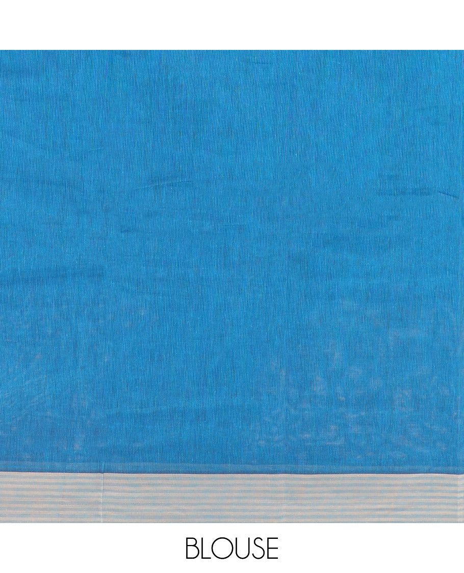 Blue Kanchi Cotton Saree, Delicately Woven with Buttas, Complemented by a Contrast Border, Paisley Pallu, and a Matching Blouse