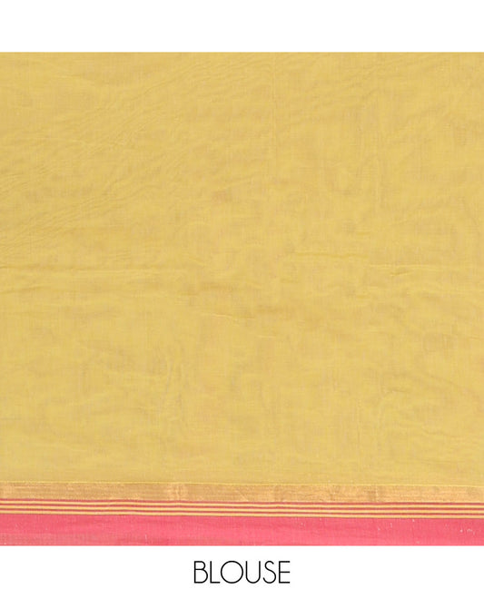 Yellow Kanchi Cotton Saree, Delicately Woven with Thread Designs All Over Its Body, Complemented by Contrast Border, Pallu Steeped with Spade Designs, and Paired with a Matching Blouse