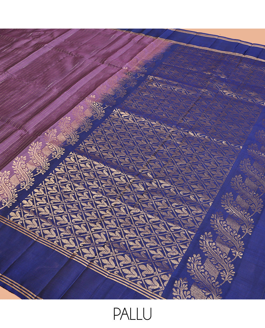 Violet Mayuri Lite Silk Mix Saree, Sparsely Woven with Stripes All Over Its Body, Complemented by a Contrast Rettai Pettu Border, Pallu of Jaal Designs, and Paired with a Contrast Blouse