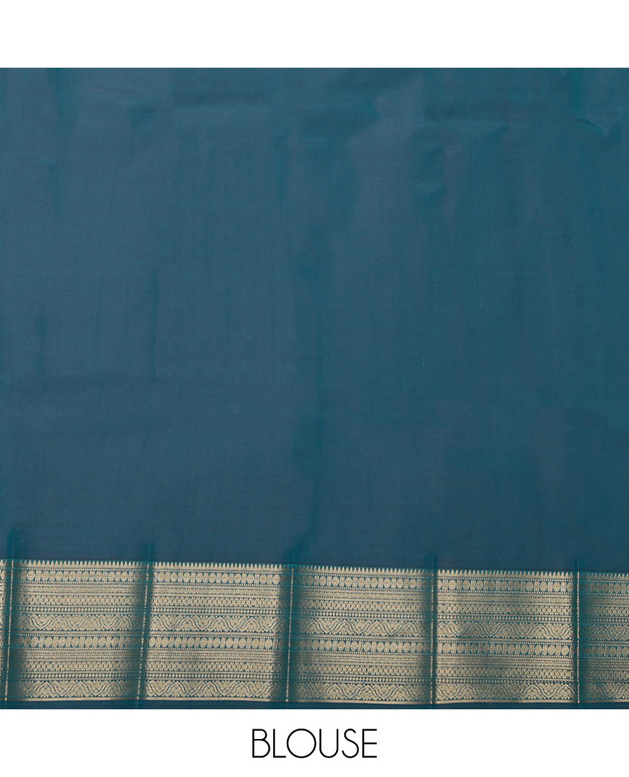 Blue Budget Silk Saree, Decked Up with Zari Buttas, Complemented by a Contrast Traditional Zari Border, Grand Pallu, and a Contrast Blouse
