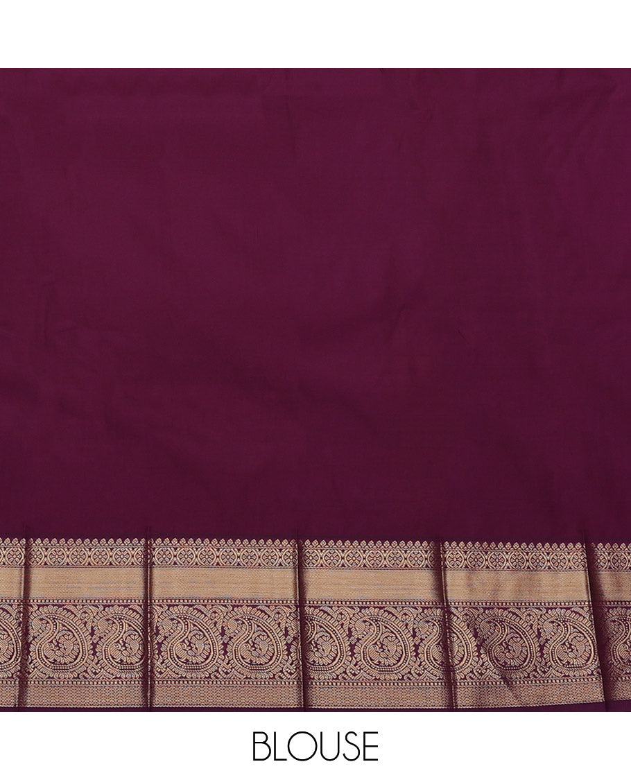 Orange Budget Silk Saree, Adorned with Zari Buttas, Complemented by a Contrast Traditional Zari Border, Grand Jaal Pallu, and Contrast Blouse