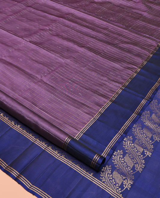 Violet Mayuri Lite Silk Mix Saree, Sparsely Woven with Stripes All Over Its Body, Complemented by a Contrast Rettai Pettu Border, Pallu of Jaal Designs, and Paired with a Contrast Blouse