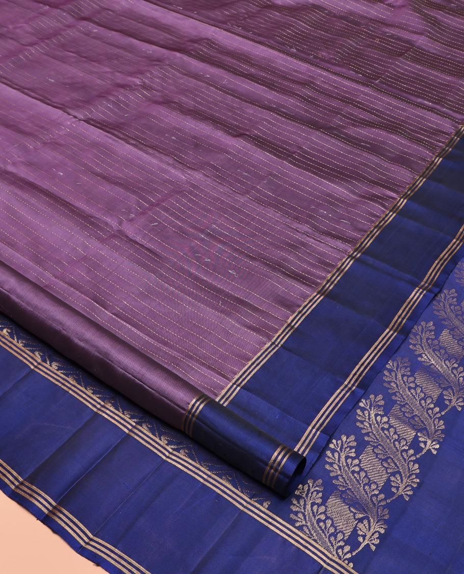 Violet Mayuri Lite Silk Mix Saree, Sparsely Woven with Stripes All Over Its Body, Complemented by a Contrast Rettai Pettu Border, Pallu of Jaal Designs, and Paired with a Contrast Blouse