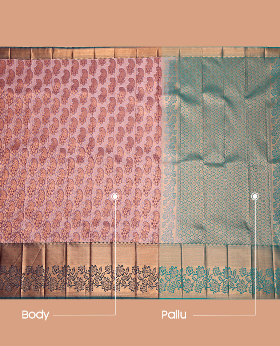 Purple Budget Silk Saree, Elevated with Jacquard Design, Complemented by a Contrast Floral Creeper Zari Border, Grand Pallu, and Contrast Blouse