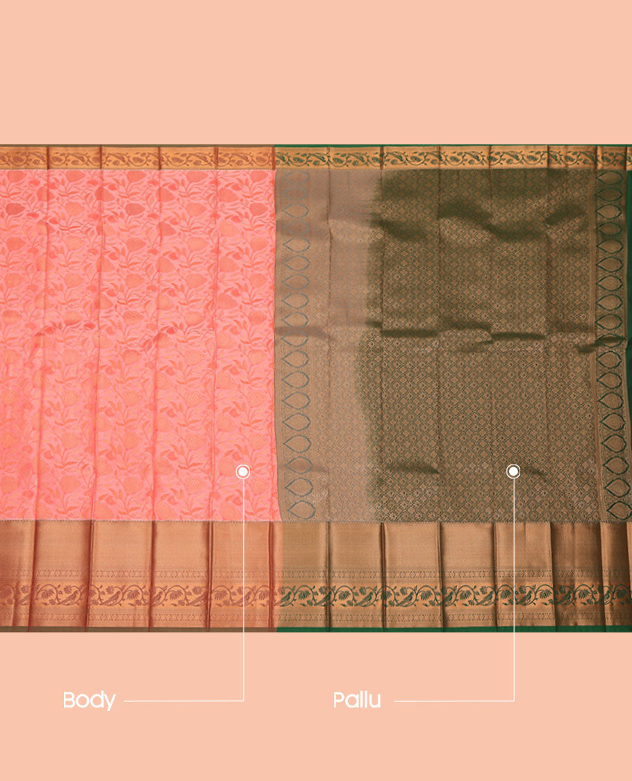 Pink Budget Silk Saree, Richly Detailed with Jacquard Design, a Contrast Traditional Zari Border, Grand Pallu, and a Contrast Blouse