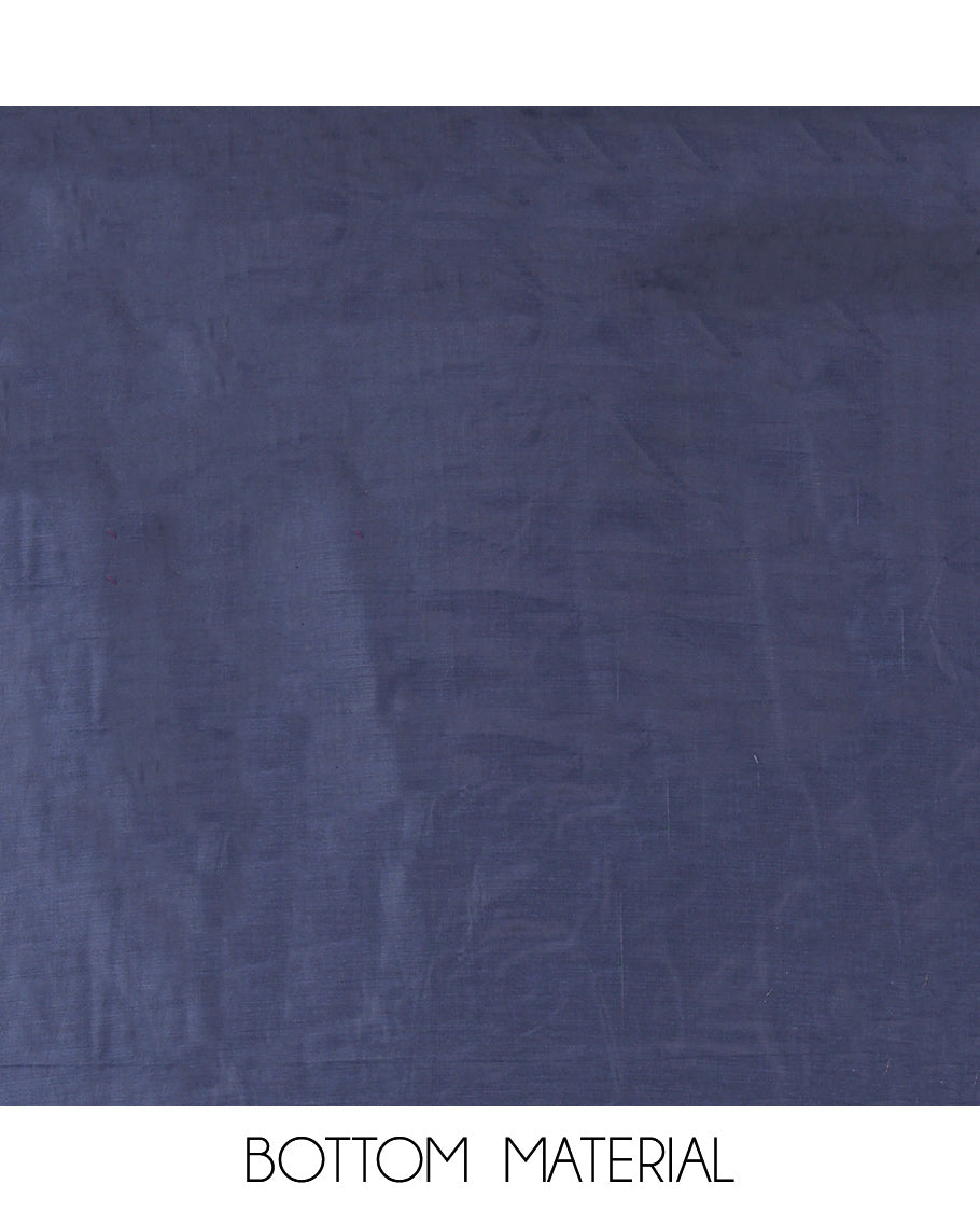 Blue Semi-Silk Material Chudidar Set, Subtly Sparkled with Buttas on Its Top, a Plain Bottom, and Paired with a Semi-Silk Zari Buttas and Pine-Tree Dupatta