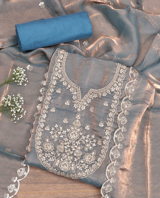 Blue-Grey Barbari Silk Material Chudidar Set