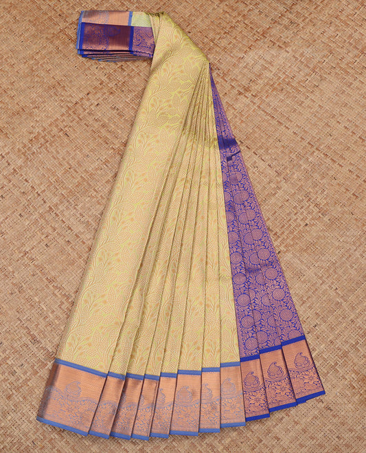 Pale Green Budget Silk Saree, Finely Crafted with Jacquard Design, a Contrast Traditional Zari Border, Grand Pallu, and a Contrast Blouse