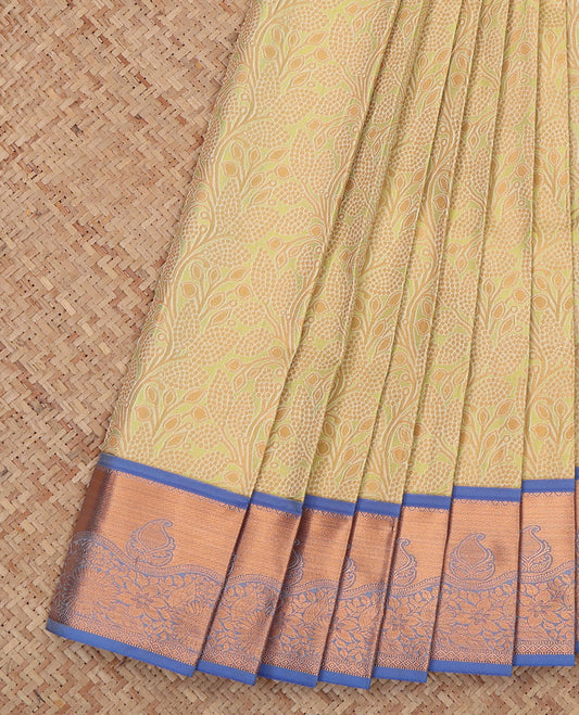 Pale Green Budget Silk Saree, Finely Crafted with Jacquard Design, a Contrast Traditional Zari Border, Grand Pallu, and a Contrast Blouse