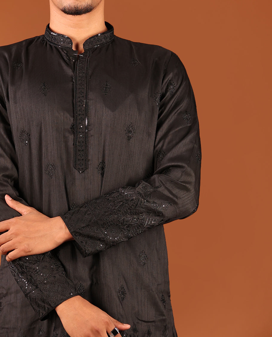 Black Men's Short Kurta