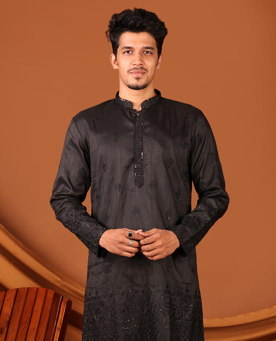 Black Men's Short Kurta