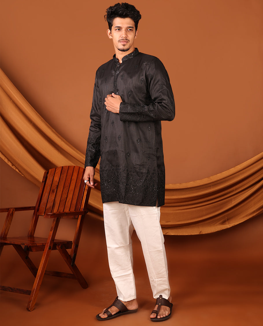 Black Men's Short Kurta