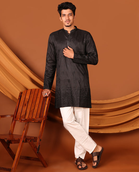 Black Men's Short Kurta