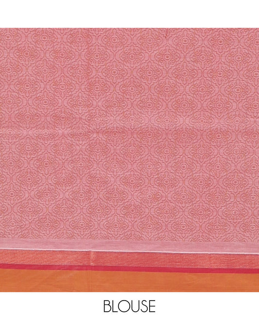 Pink round buttas Coimbatore cotton saree,  contrast plain border & geometric patterned pallu