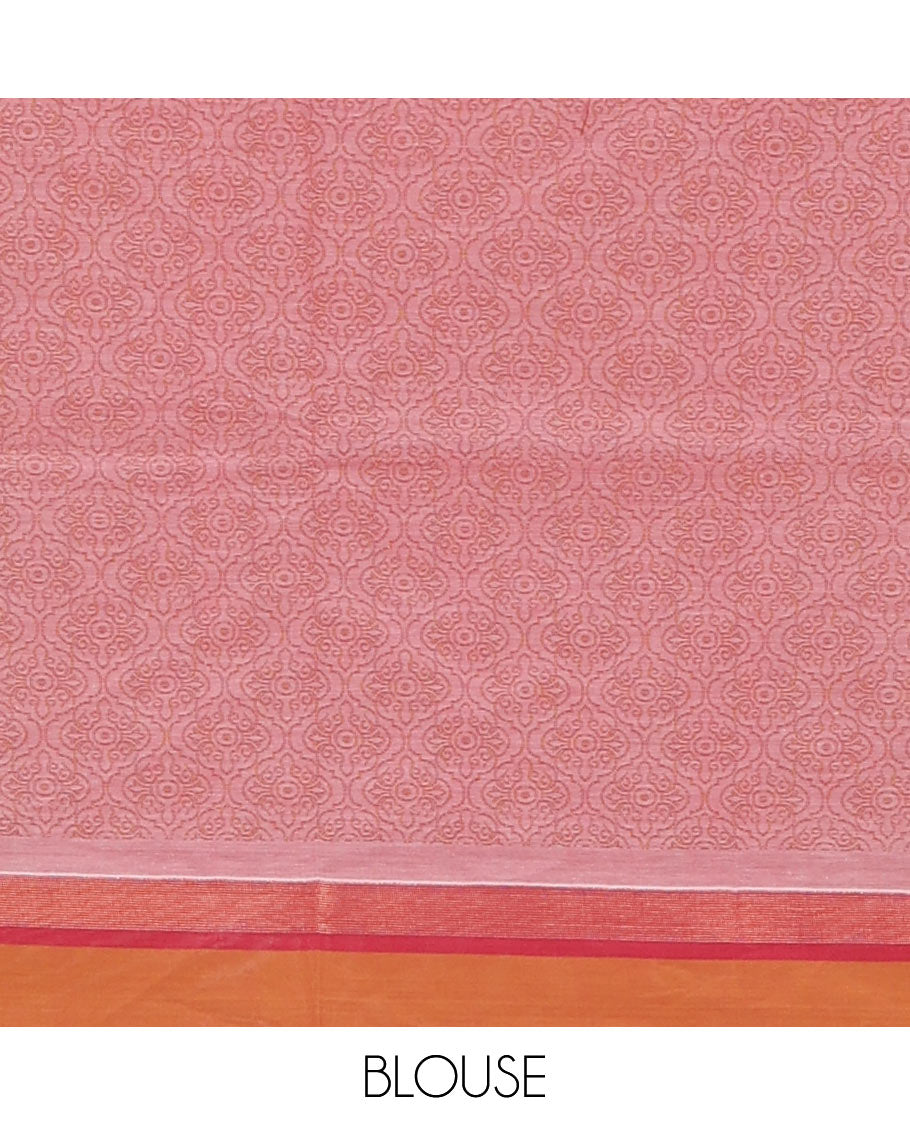 Pink round buttas Coimbatore cotton saree,  contrast plain border & geometric patterned pallu