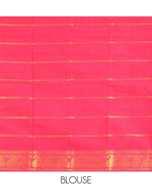 Crimson veldhari striped Sungudi cotton saree, contrast temple-manga zari border & zari striped pallu