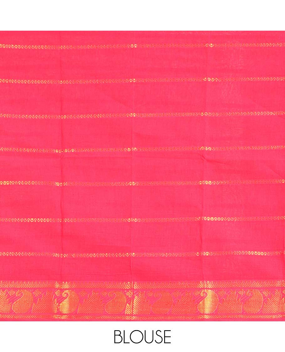 Crimson veldhari striped Sungudi cotton saree, contrast temple-manga zari border & zari striped pallu