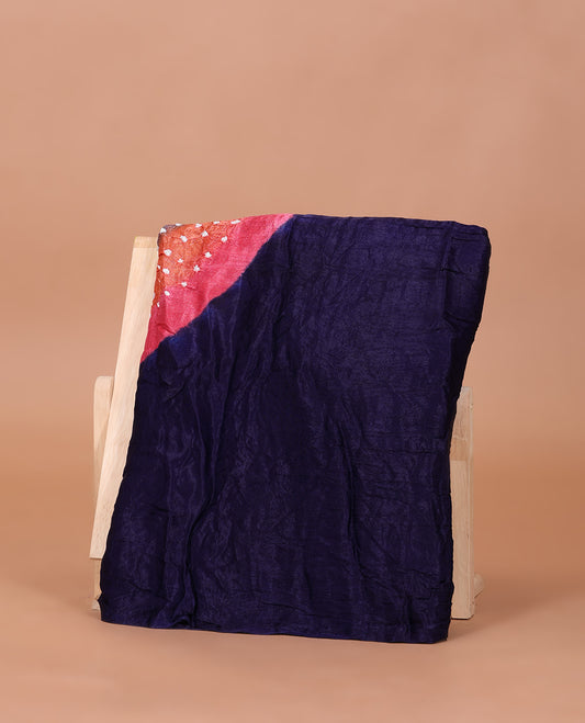 Borderless Blue-Base Bandhani Dola Silk Saree