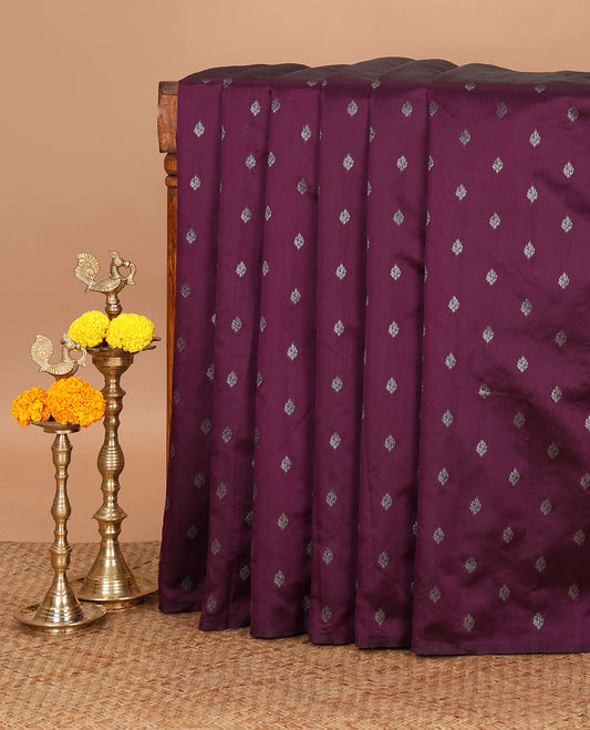 Borderless wine color thousand zari buttas kanchi silk saree, self-pallu of buttas and stripes in zari