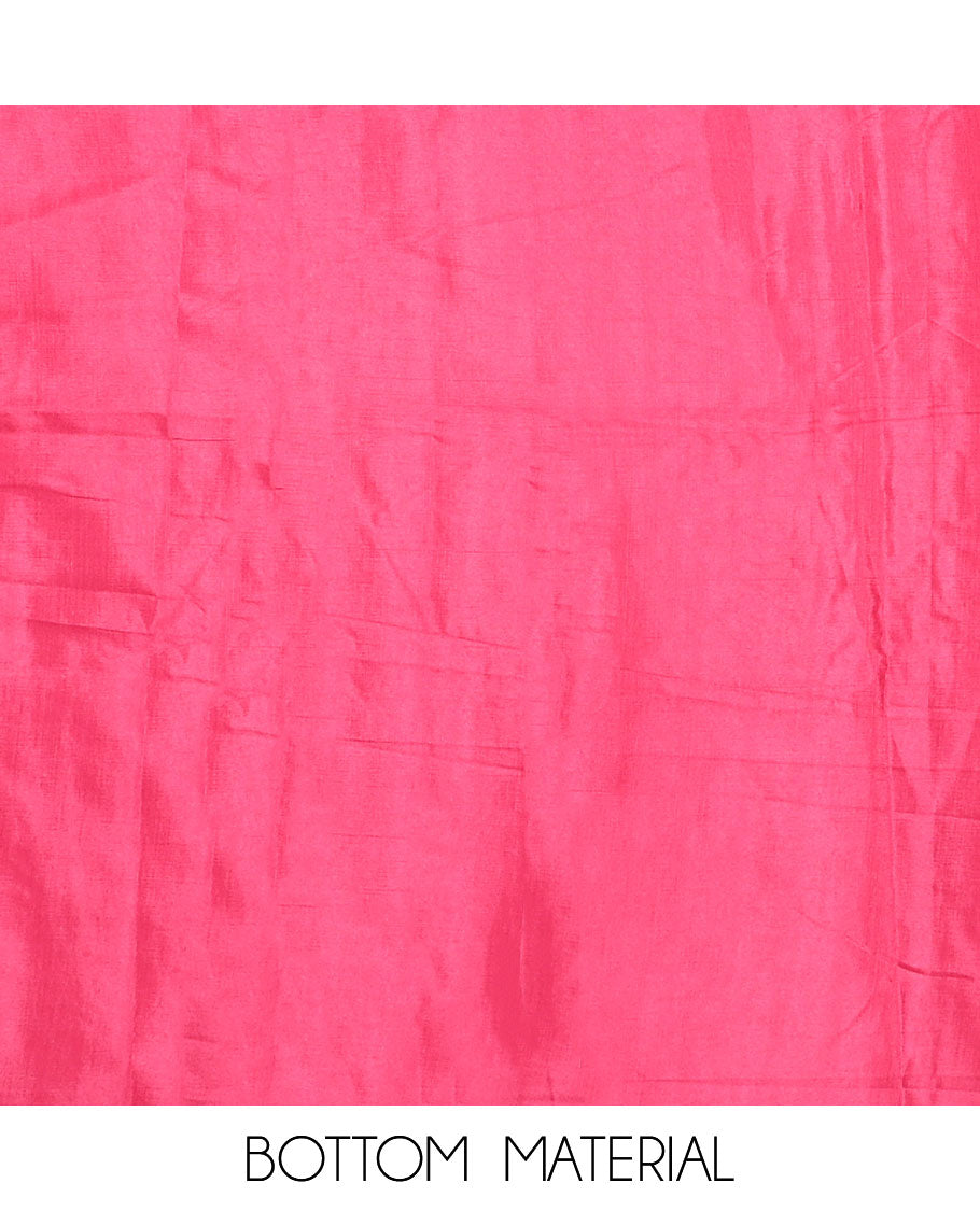 Pink material chudidar set, plain with patch embroidered work top, plain bottom, and floral printed dupatta