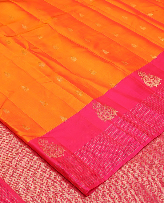 Orange zari buttas Vasundhara silk mix saree, contrast zari design border, and jaal pallu