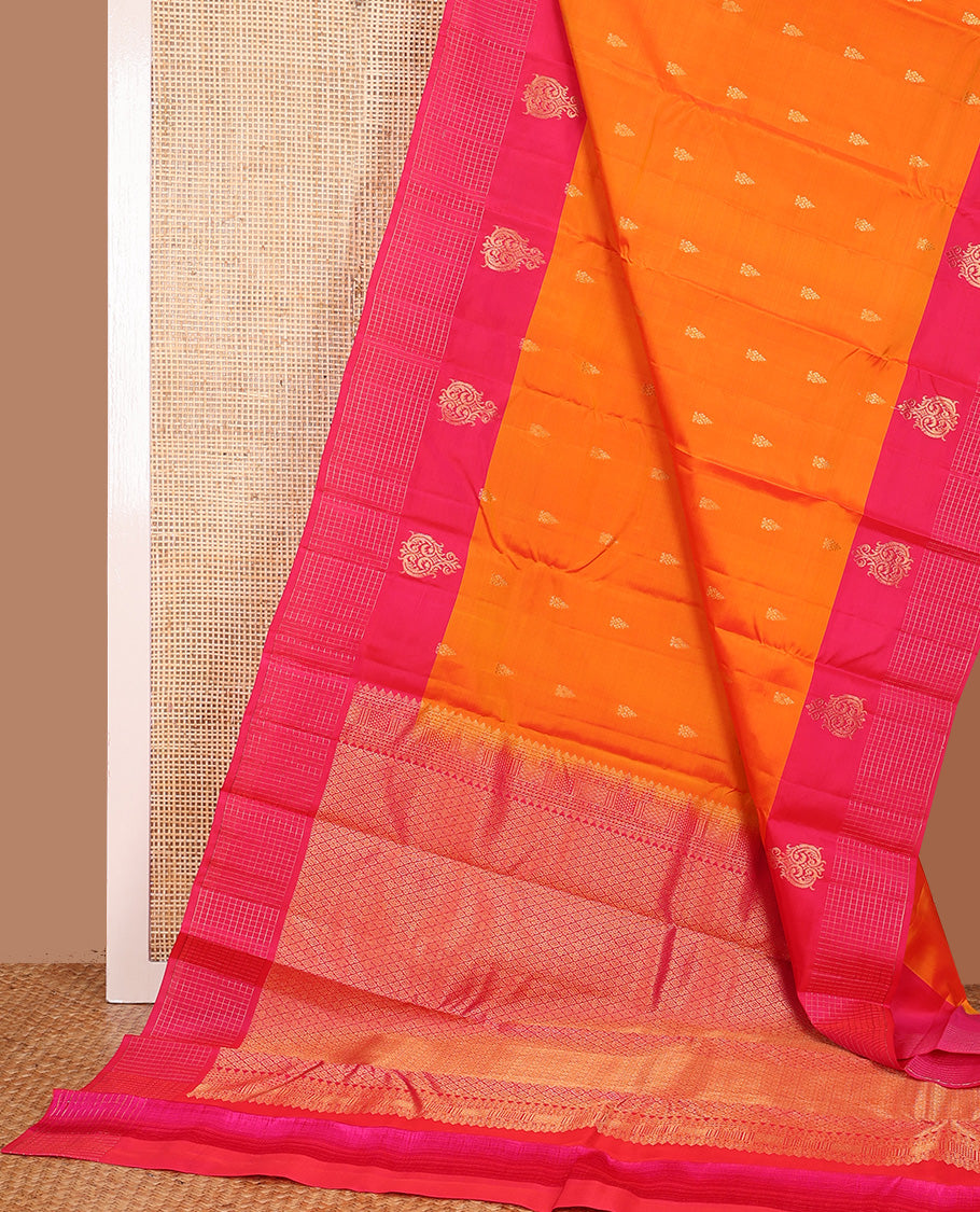 Orange zari buttas Vasundhara silk mix saree, contrast zari design border, and jaal pallu