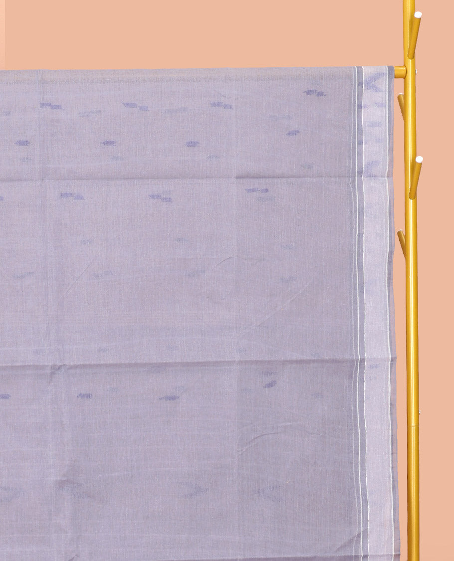 Grey Bengal Cotton Saree, Steeped with Thread Buttas, a Subtle Border, a Pallu of Stripes and Buttas, and a Matching Blouse