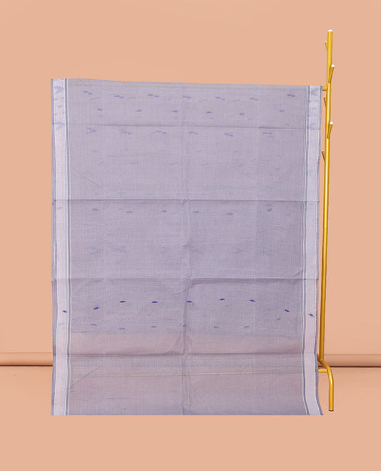 Grey Bengal Cotton Saree, Steeped with Thread Buttas, a Subtle Border, a Pallu of Stripes and Buttas, and a Matching Blouse