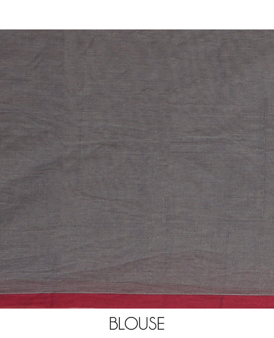 Grey Kanchi Cotton Saree, Woven with Stripes and Buttas All Over Its Body, Complemented by Contrast Border, Pallu of Jaal Designs, and Paired with a Matching Blouse