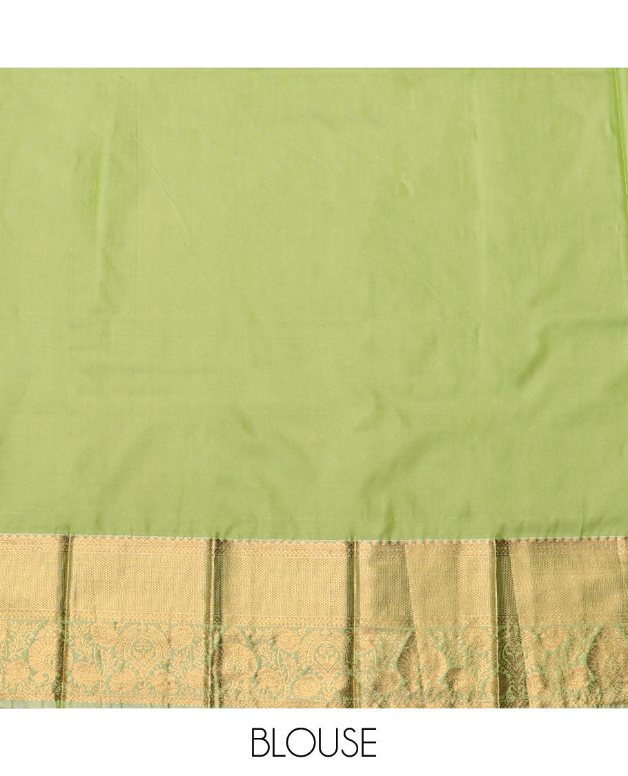 Pink Budget Silk Saree, Accentuated with Zari Buttas, Complemented by Contrast Traditional Zari Border, a Jaal Pallu and a Contrast Blouse