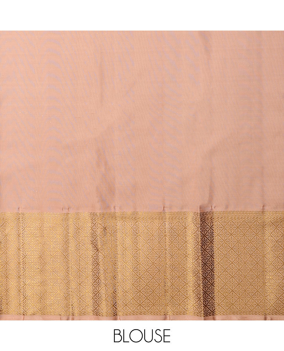 Red pichwai cow jacquard silk saree, contrast border of manga mokku,kathir & jaal design & intricate zari woven pallu