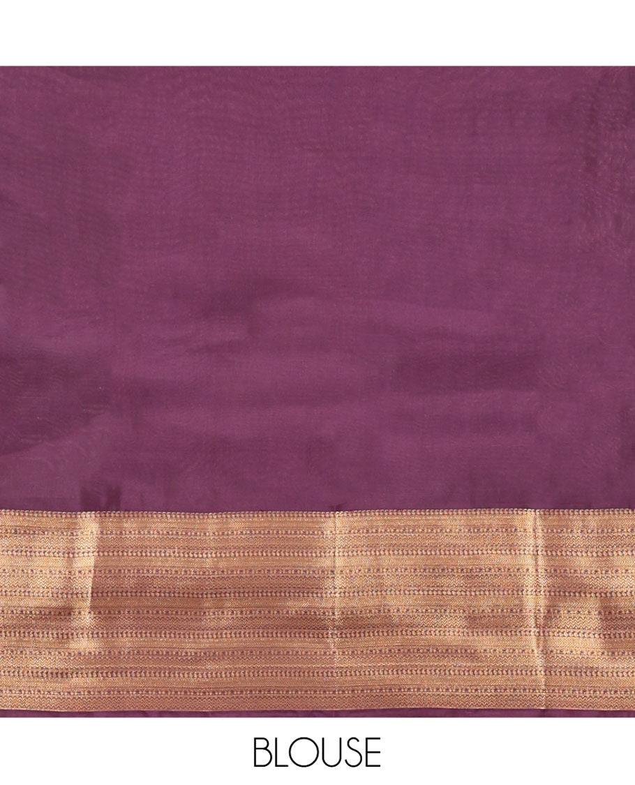 Grey Vasundhara Lite Silk Mix Saree, Featuring Zari Buttas All Over Its Body, Complemented by Contrast Border of Manga, Kathir, and Vanki Designs, Chevron Design Pallu, and Paired with a Contrast Blouse