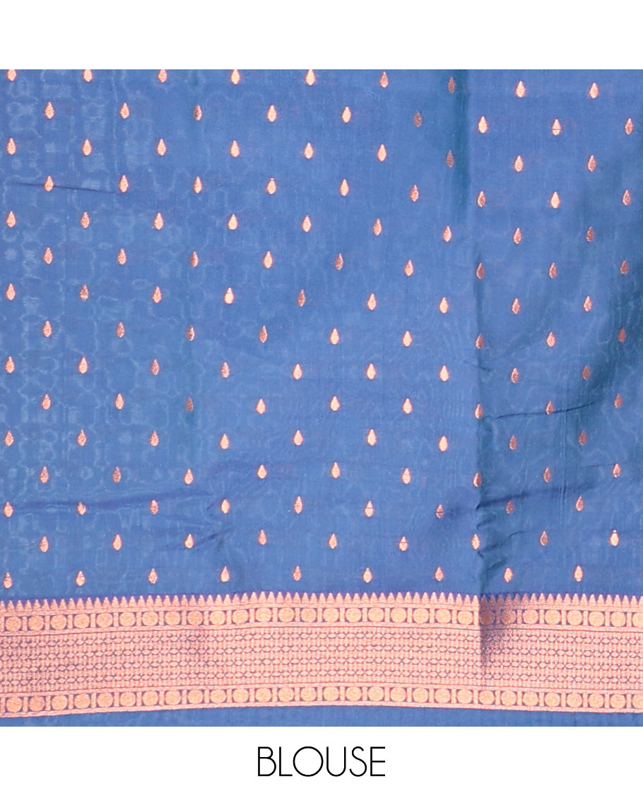 Peach geometric design butter silk saree with contrast zari border & intricate zari pallu