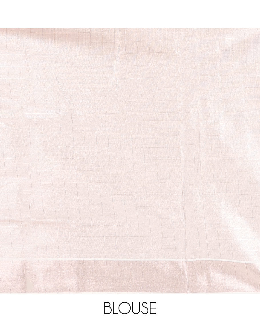 Off-White Kerala Cotton Saree Subtly Sparkled with Zari Checks All Over Its Body, Zari Bavanji Border,  Pallu Mirrors the Same Design, and Paired with a Matching Blouse