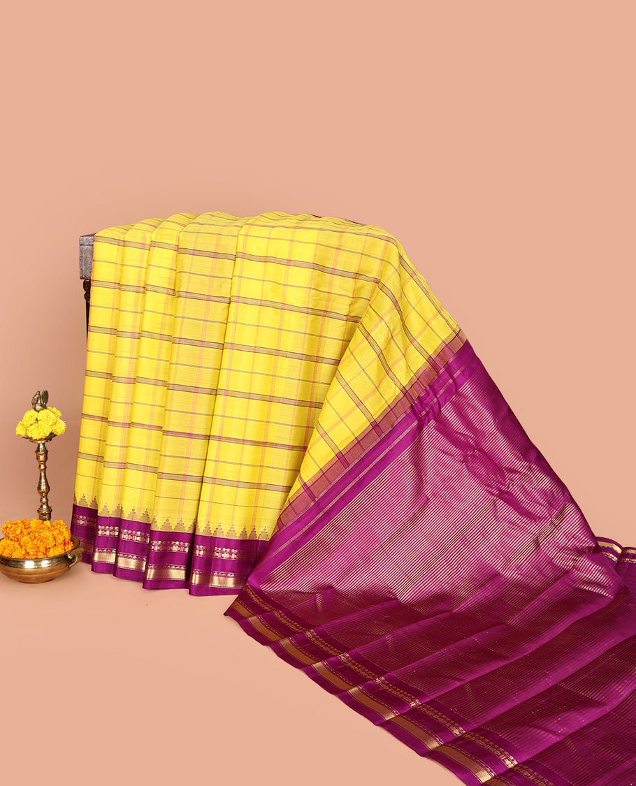 Yellow Gadwal Silk Saree