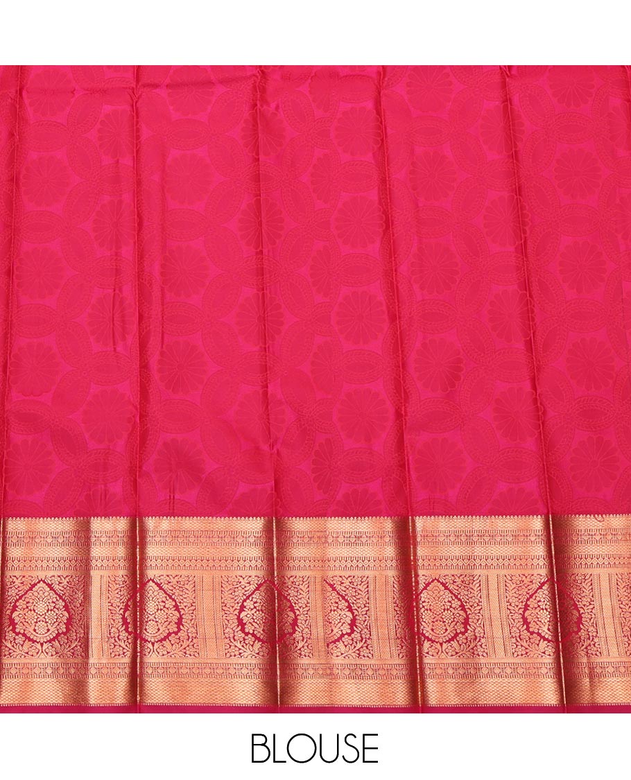 Blue Budget Silk Saree, Accentuated with Jacquard Design, Complemented by a Contrast Floral Creeper Zari Border, Jaal Pallu, and Contrast Blouse