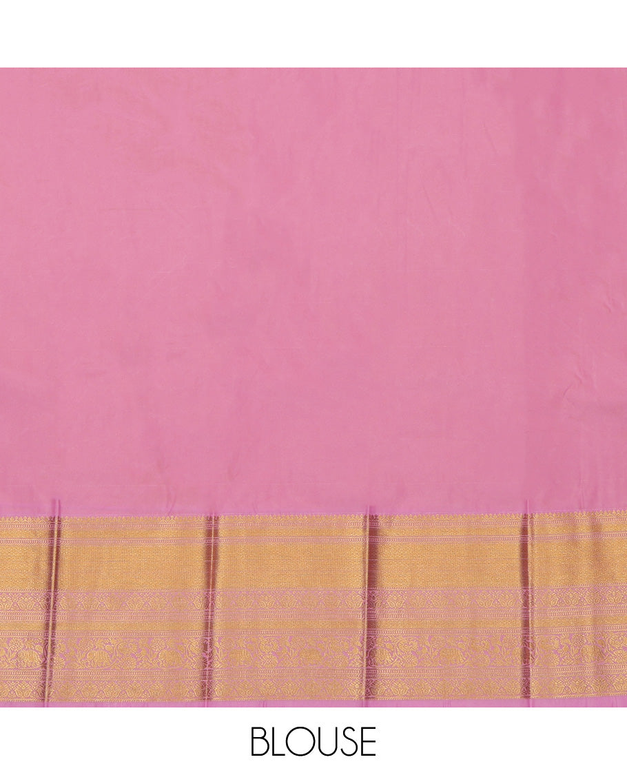 Yellow Budget Silk Saree, Subtly Sparkled with Zari Buttas, Complemented by Contrast Traditional Zari Border, a Grand Pallu and a Contrast Blouse