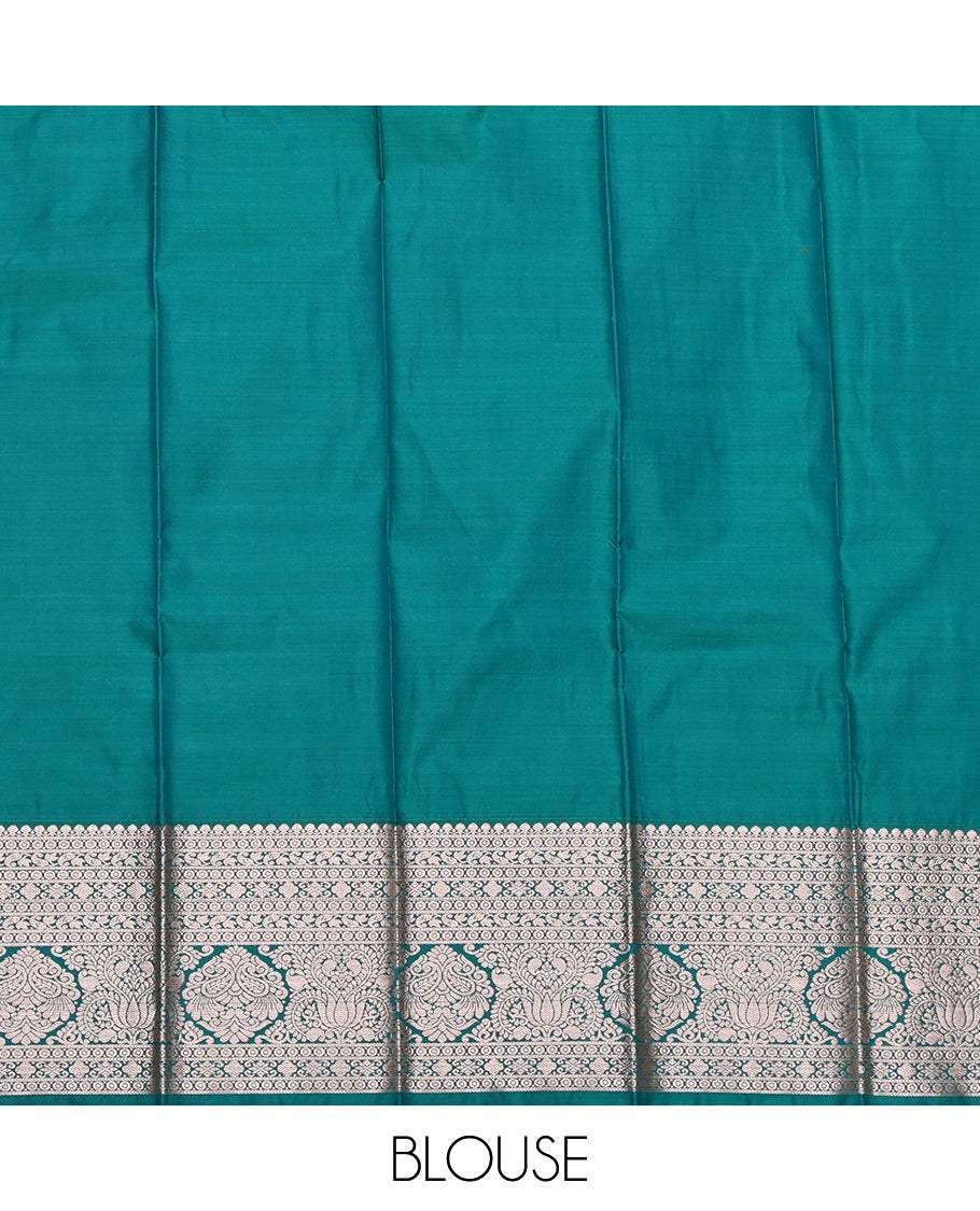 Navy Blue Budget Silk Saree, Decorated with Zari Buttas All Over Its Body, Complemented by a Contrast Traditional Zari Design Rettai Pettu Border, Intricate Pallu, and Paired with a Contrast Blouse