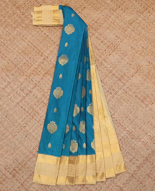 Blue Budget Silk Saree, Crafted with Buttas, a Contrast Traditional Zari Border, an Intricate Pallu and a Contrast Blouse