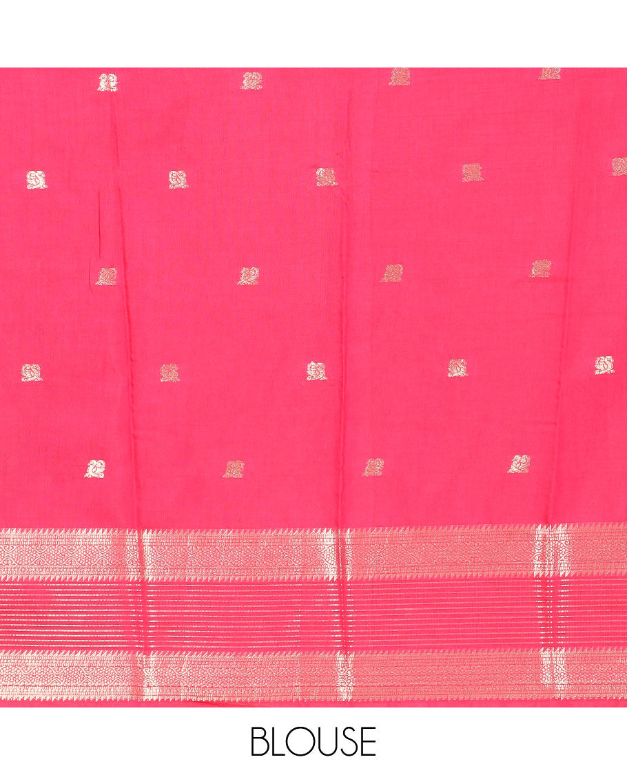 Purple peacock buttas assam silk saree, contrast traditional zari border, and pallu of zari design