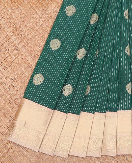 Green Budget Silk Saree, Steeped with Zari Buttas All Over Its Body, Complemented by Captivating Contrast Border of Traditional Zari Designs, Grand Jaal Pallu and Paired with a Contrast Blouse