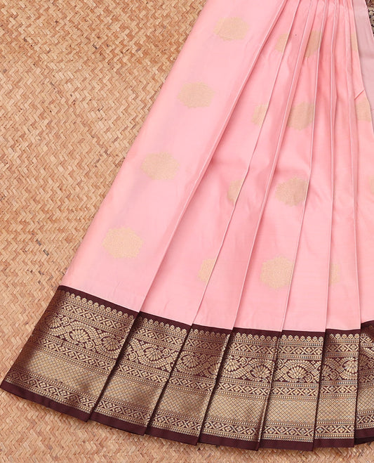 Pink Budget Silk Saree, Finely Crafted with Zari Buttas, Complemented by a Contrast Traditional Zari Border, Grand Pallu, and a Contrast Blouse