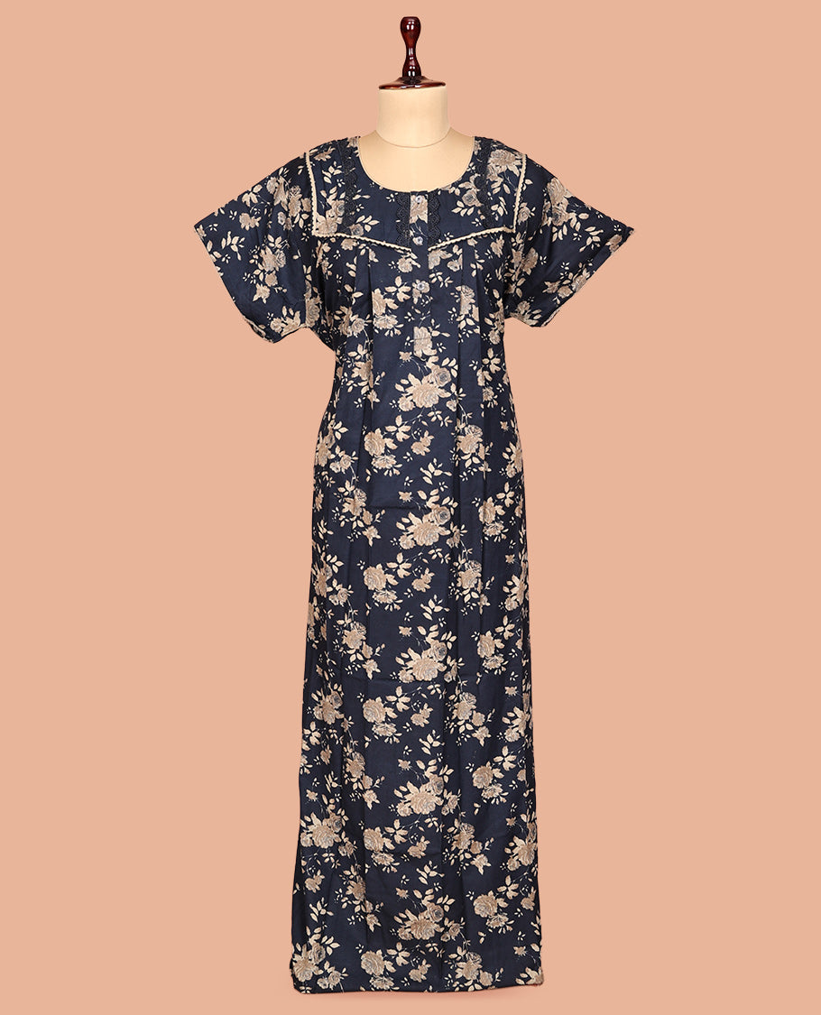Navy Blue Cotton-Blended Nighty