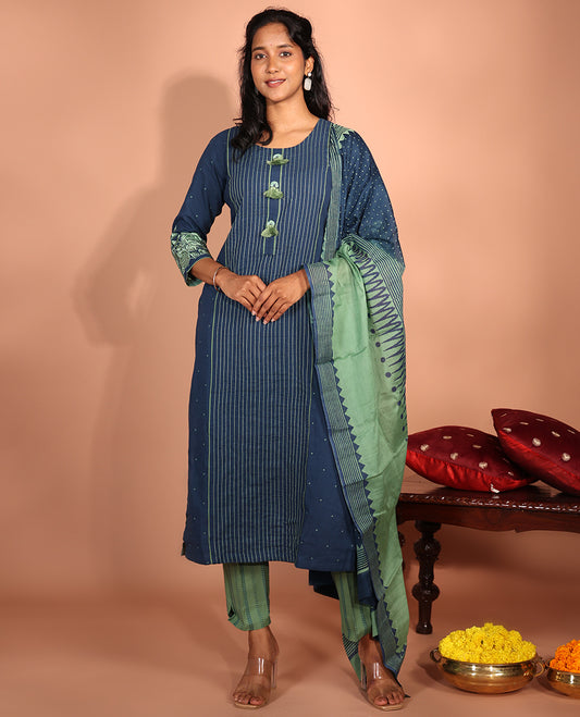 Blue Cotton Readymade Suit