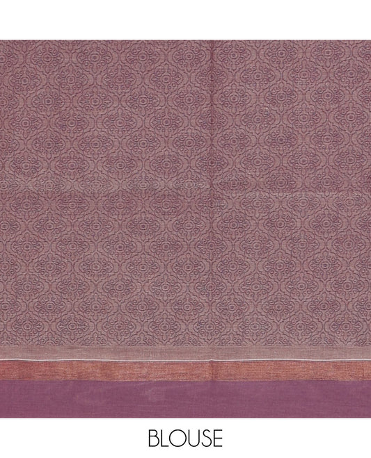 Pale brown round buttas Coimbatore cotton saree,  contrast plain border & geometric patterned pallu