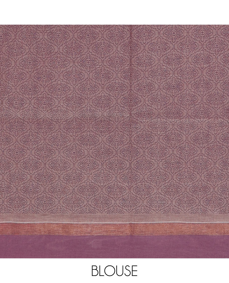 Pale brown round buttas Coimbatore cotton saree,  contrast plain border & geometric patterned pallu