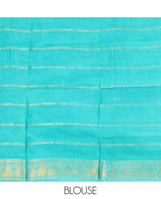 Navy blue veldhari stripes Sungudi cotton saree, contrast peacock zari border & zari striped pallu