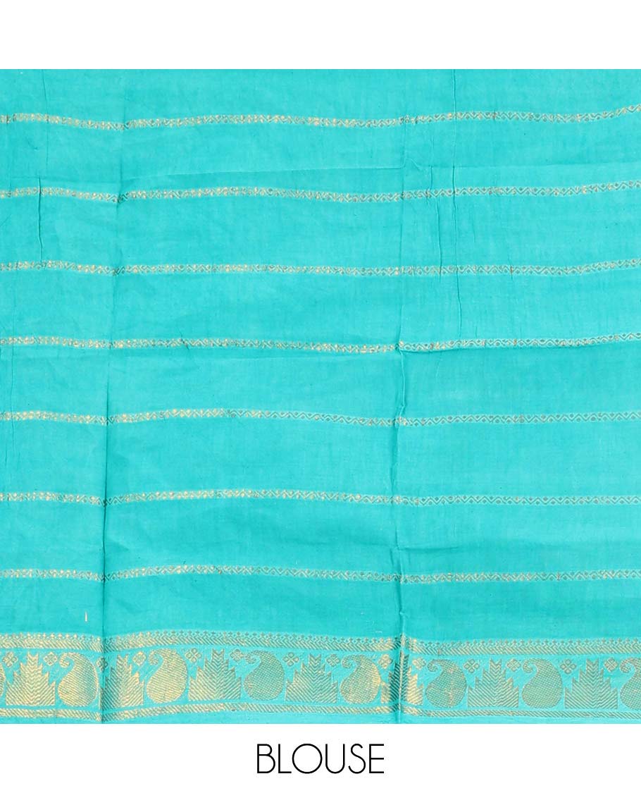 Navy blue veldhari stripes Sungudi cotton saree, contrast peacock zari border & zari striped pallu