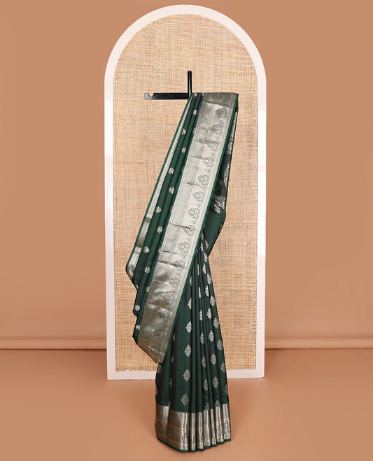 Green zari buttas Vasundhara silk mix saree, traditional zari design border, and intricate pallu
